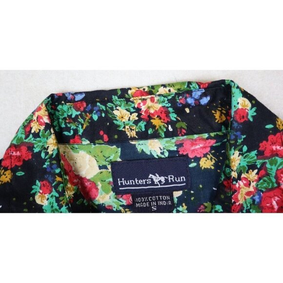 HUNTERS RUN - WOMEN'S BLACK FLORAL PRINT SHORT SLEEVE BUTTON-UP SHIRT - SIZE S - Picture 5 of 7